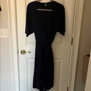 Lands' End Navy Wrap Midi Dress with Self-Tie Waist 2X